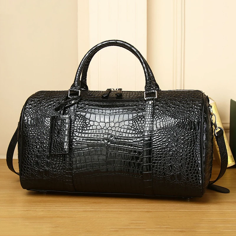 New 2024 Fashion Large Capacity Men\'s Bag Genuine Leather Crocodile Pattern Bag Luxury Handbag High Quality Shoulder Bag