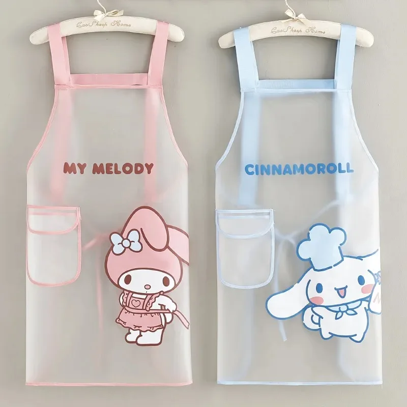 New Sanrio My Melody Cinnamoroll Household TPU Apron Kitchen Cooking Waterproof Cartoon Anime Work Clothes Women's Accessories