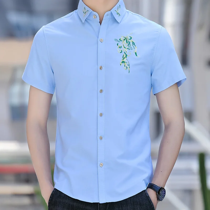 

Embroidery Pattern Fashion Classic Luxury Short Sleeve Shirt Men Summer New Quality Smooth Comfortable Slim Fit Camisa Masculina