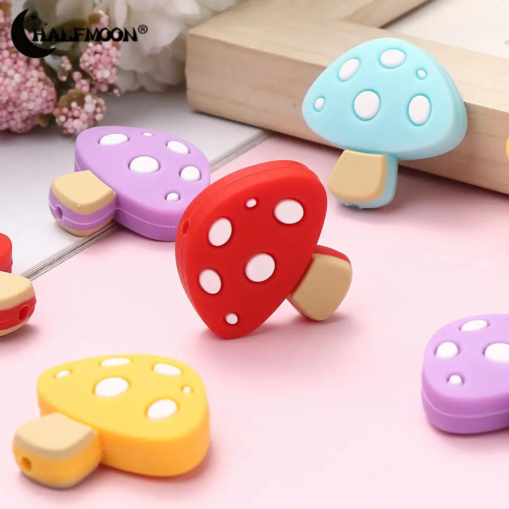 10Pcs New Silicone Beads Mushroom Food Grade Focal Bead For Baby Chewing Teether Toys DIY KeyChain Bracelet Accessories