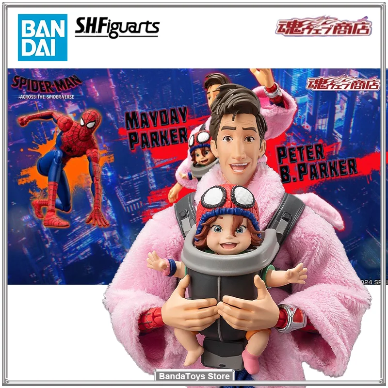 En Stock Original Bandai S.H.Figuarts SHF Peter B Parker Mayday Parker Spider Man a través del verso de araña Anime modelo Juguetes