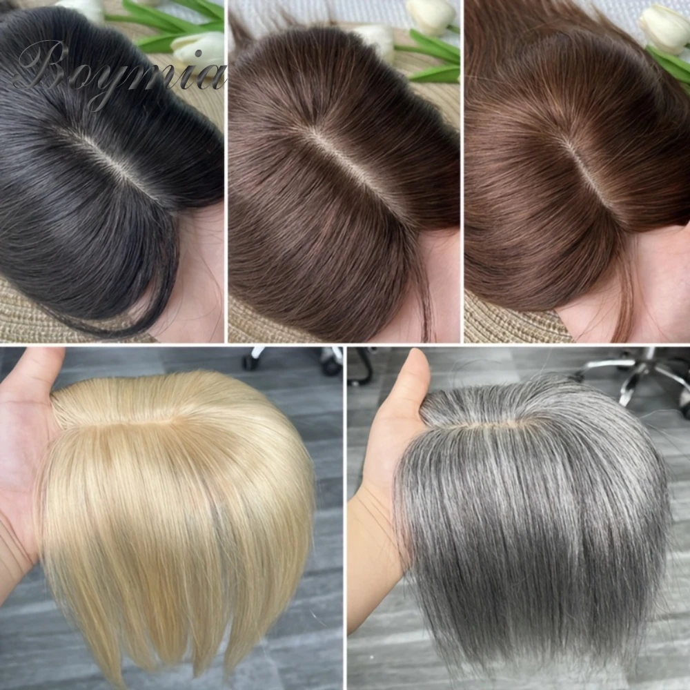 Women'S Real Human Hair Hair Topper - 360° 3D Human Hair with Thinning Breathable 7X11 Middle Part Clip-In Bangs Hair Pieces for Women'S Daily Use, Thinning Hair - Everyday & Special Events