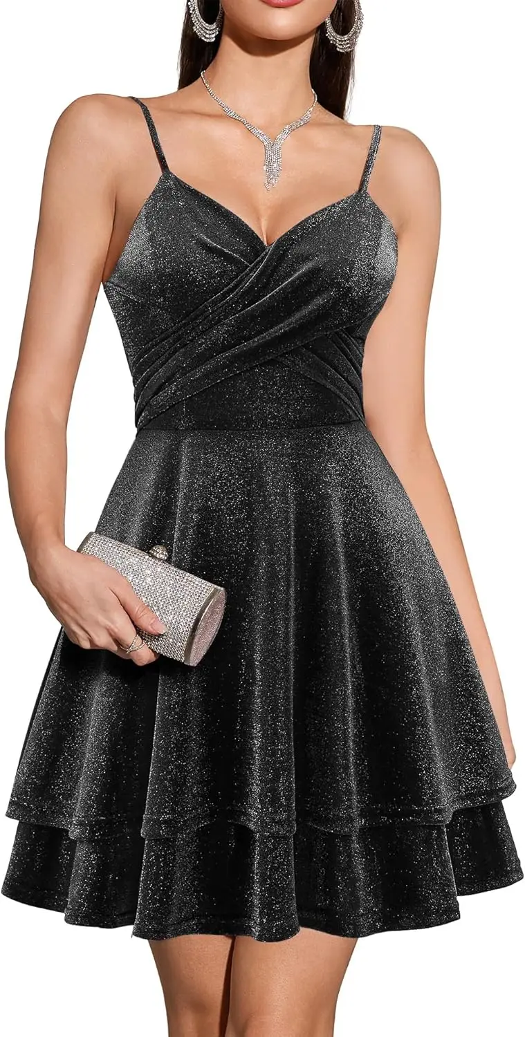 

Платья для встречи выпускников с блестками для подростков, короткие бретельки, коктейльное платье 2025 года, блестящие платья для выпускного вечера выше колена, мини