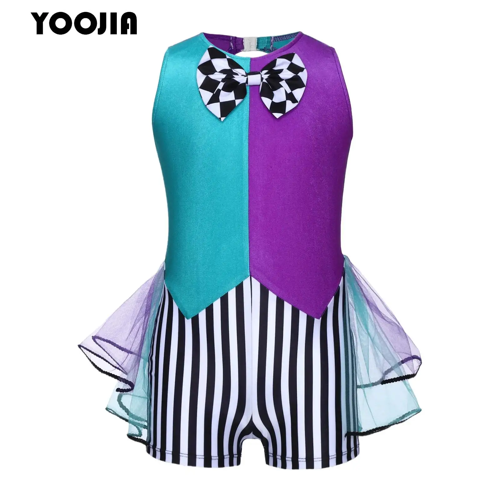 

Girls Circus Shorty Unitard Dress Stripes Sleeveless Moden Jazz Latin Bodysuit Halloween Carnival Cosplay Performance Dancewear