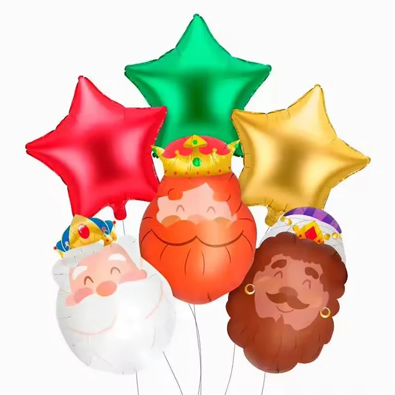 6 Stück Drei-Könige-Tag-Ballons, Cartoon-König-Folienballon für Geburtstagsfeier, Weihnachtsdekoration, Helium-Luftballons