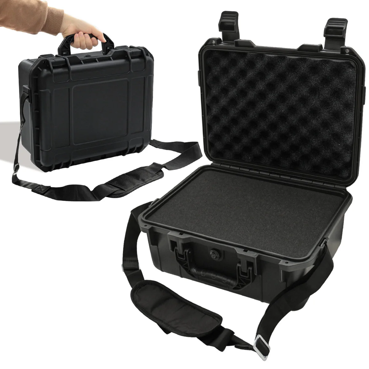 Equipment Hard Case with Pre-cut Sponge and Single Crossbody Strap, for Camera Photography Safety Toolbox Portable Case Suitcase