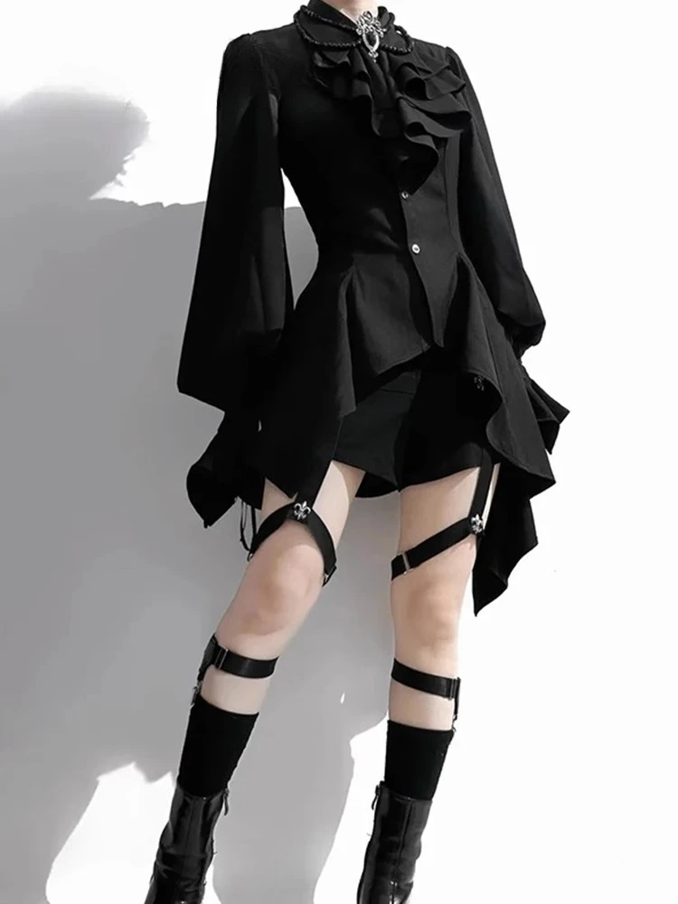 

Gothic Lolita Style Dark Punk Y2k Long Sleeve Tops for Lady Fashion Spring Autumn Elegant Blouses Solid Color Casual Shirt 2025