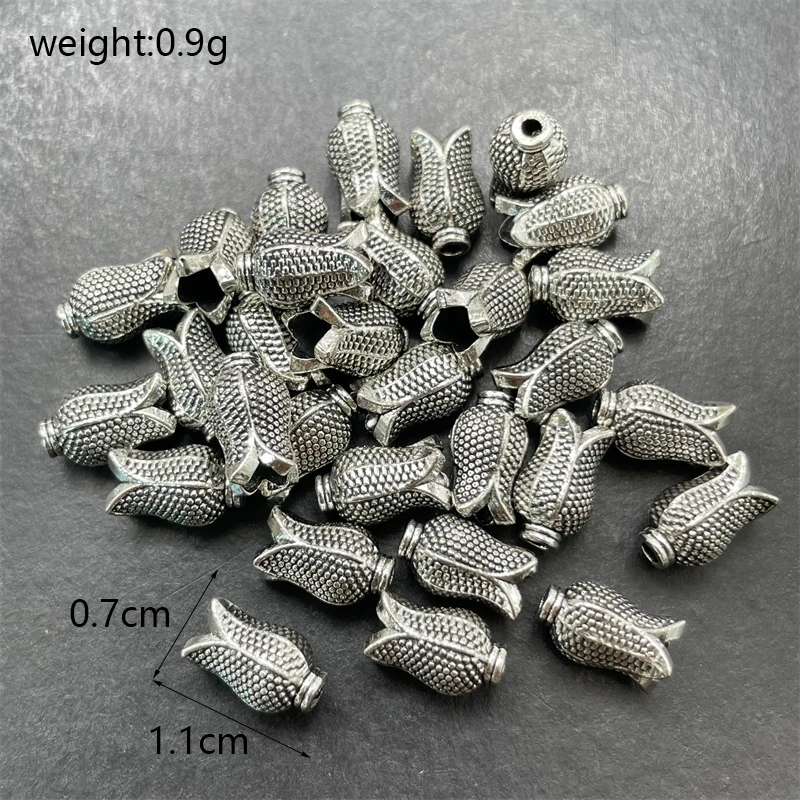 30pcs 3-Color Perforated Tulip Tassel Spacer Bead Cap DIY Tibetan Silver Bronze Jewelry Necklace Connector Alloy Accessories