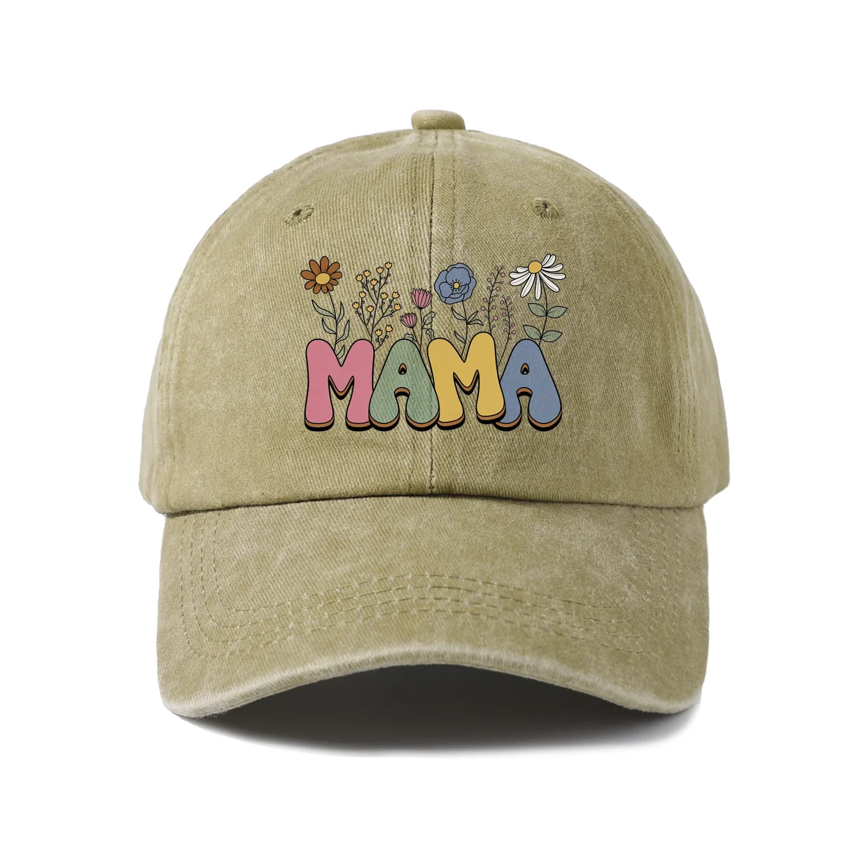 Mama Floral Lettering Graphic Vintage Washed Baseball Cap, Adjustable Unisex Dad Hat, Weekend Gift