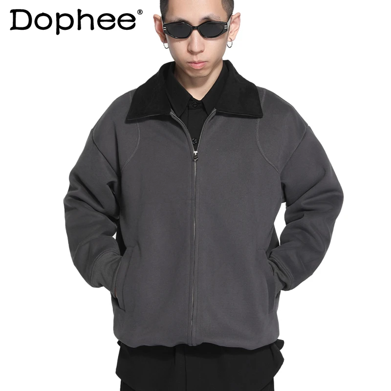 

Модные мужские толстовки в стиле ретро, осень-зима 2022, новая спортивная одежда с лацканами, свободные удобные толстовки на молнии, мужские простые толстовки с длинными рукавами