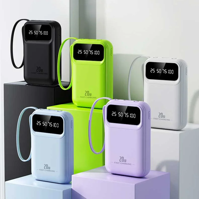 Oneplus 100000mAh Power Bank Built-in Cable PD 20W Fast Charging Large Capacity Portable Mobile Power Bank For iPhone Samsung