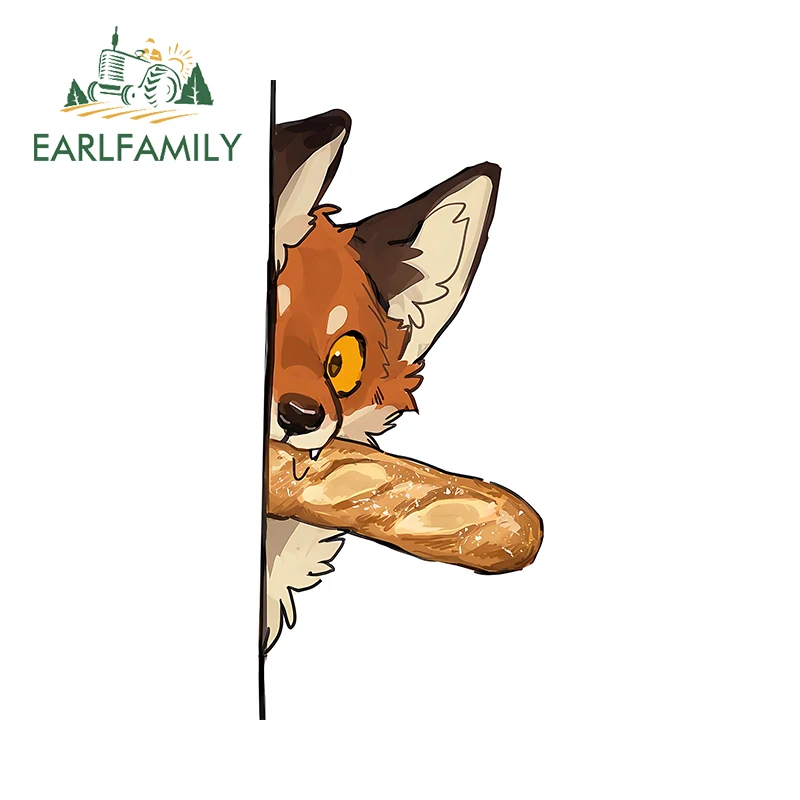 EARLFAMILY for Cute Little Fox with The Bread Car Stickers Funny Animal Peeker Design Window Laptop Decals Simple Car Styling
