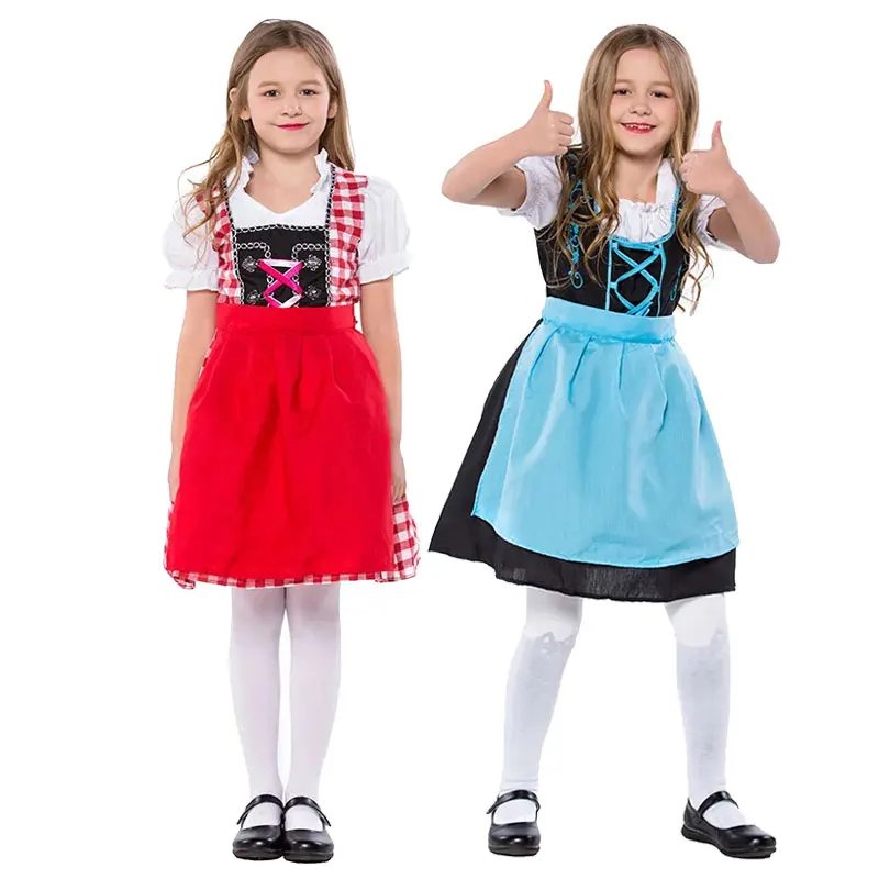 German Oktoberfest Children Costume Bavarian Beer Girl Cospaly Performance Uniform Children German Beer Maid Wench Costumes