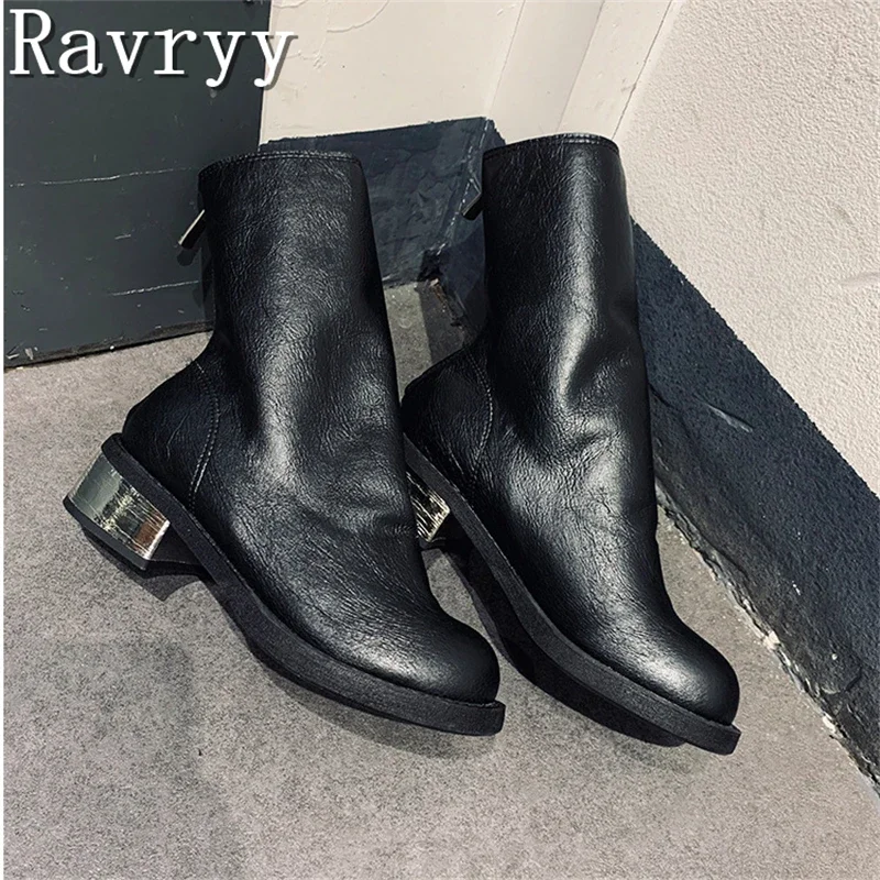 Luxury Designer New Women\'s Short Boots Retro Round Toe Thick Heels Zipper Chelsea Boot Female Autumn/winter Fashion Ankle Botas