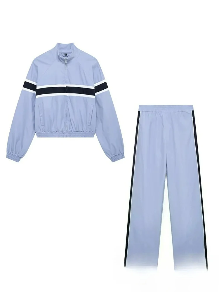 

KONDALA Vintage Women Patchwork Suit O-Neck Zipper Pockets Jackets Straight Elastic Waist Pants Fashion 2025 Spring Holiday Sets