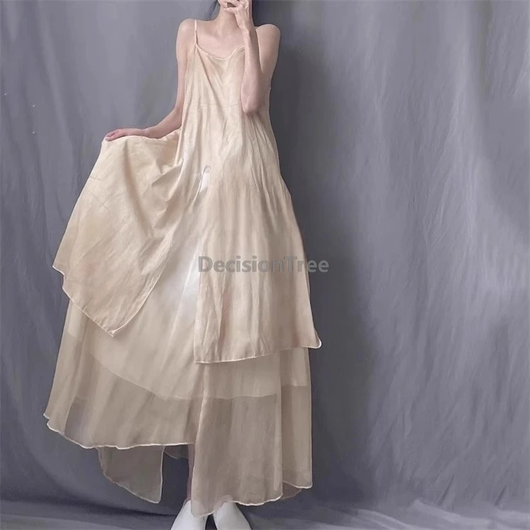 

2025 trendy design sense tie-dye cotton linen underdress literarure art vintage chinese style underdress loose comfortable dress