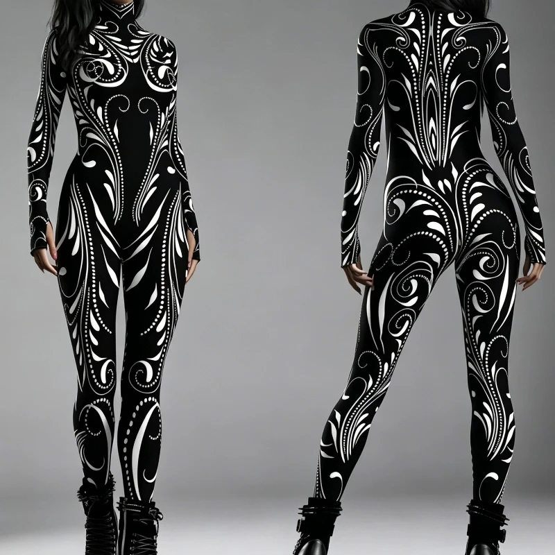 

O Art Painting Jumpsuit Women Cosplay Dazzling 3D Printing Long Sleeve Bodysuit Carnival Party Stage Showing Perfermence Outfits