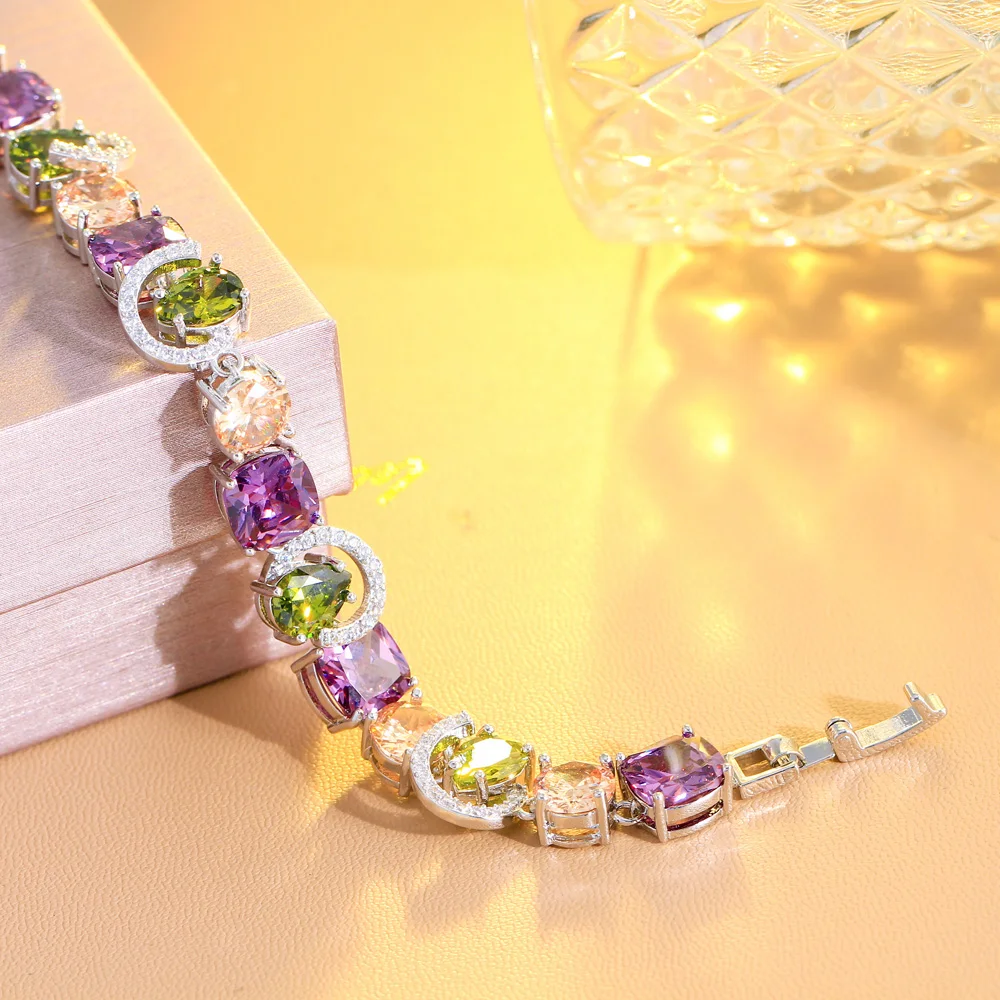 CWWZircons Echte Zirkonia Funkelnde Lila Olivgrüne CZ-Anhänger Damen-Verlobungs-Party-Armbänder Schmuck Großhandel S0216 – Detail 7