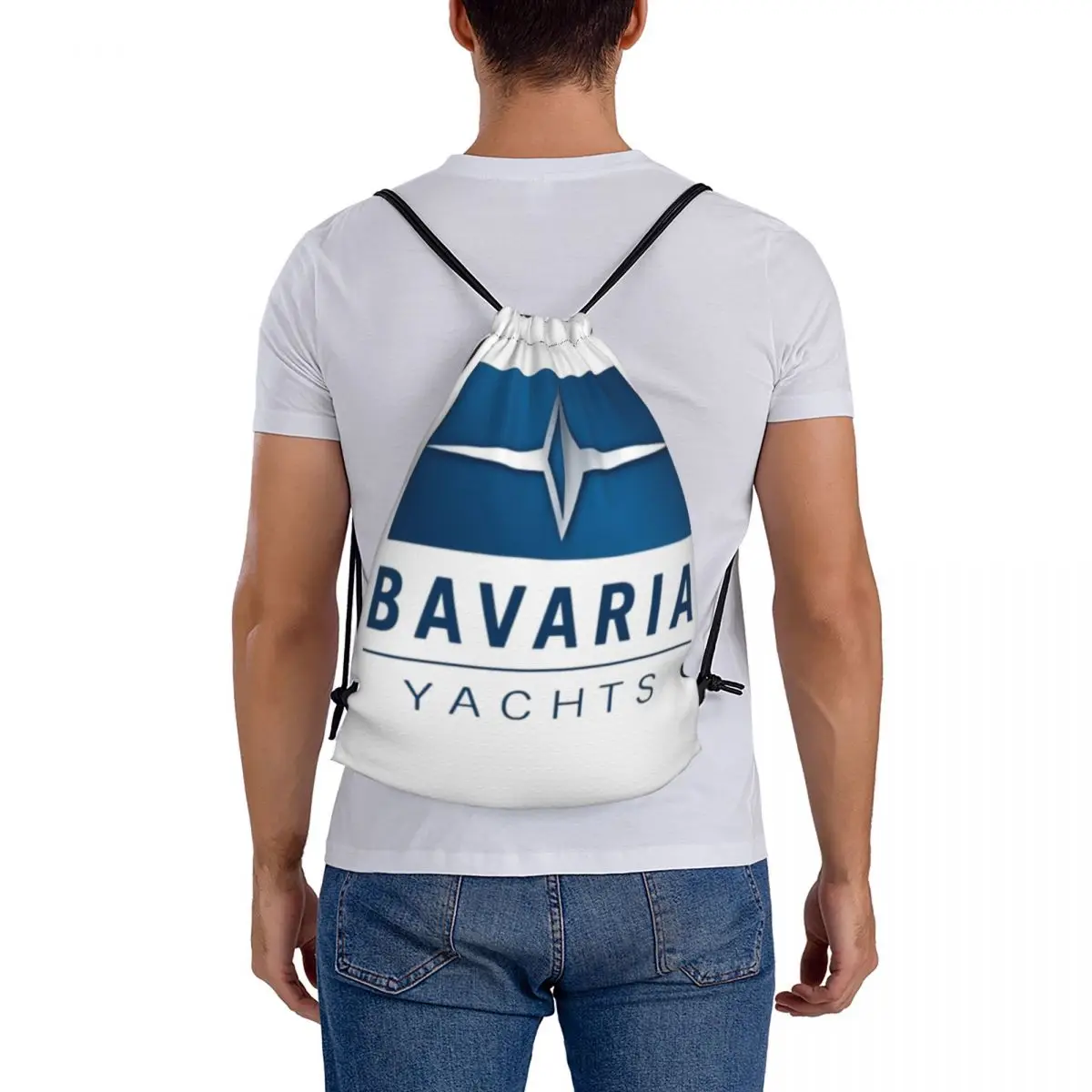 

Bavaria Yachts Blue Silver Logo Backpacks Portable Drawstring Bags Sundries Bag Book Bags for Travel School