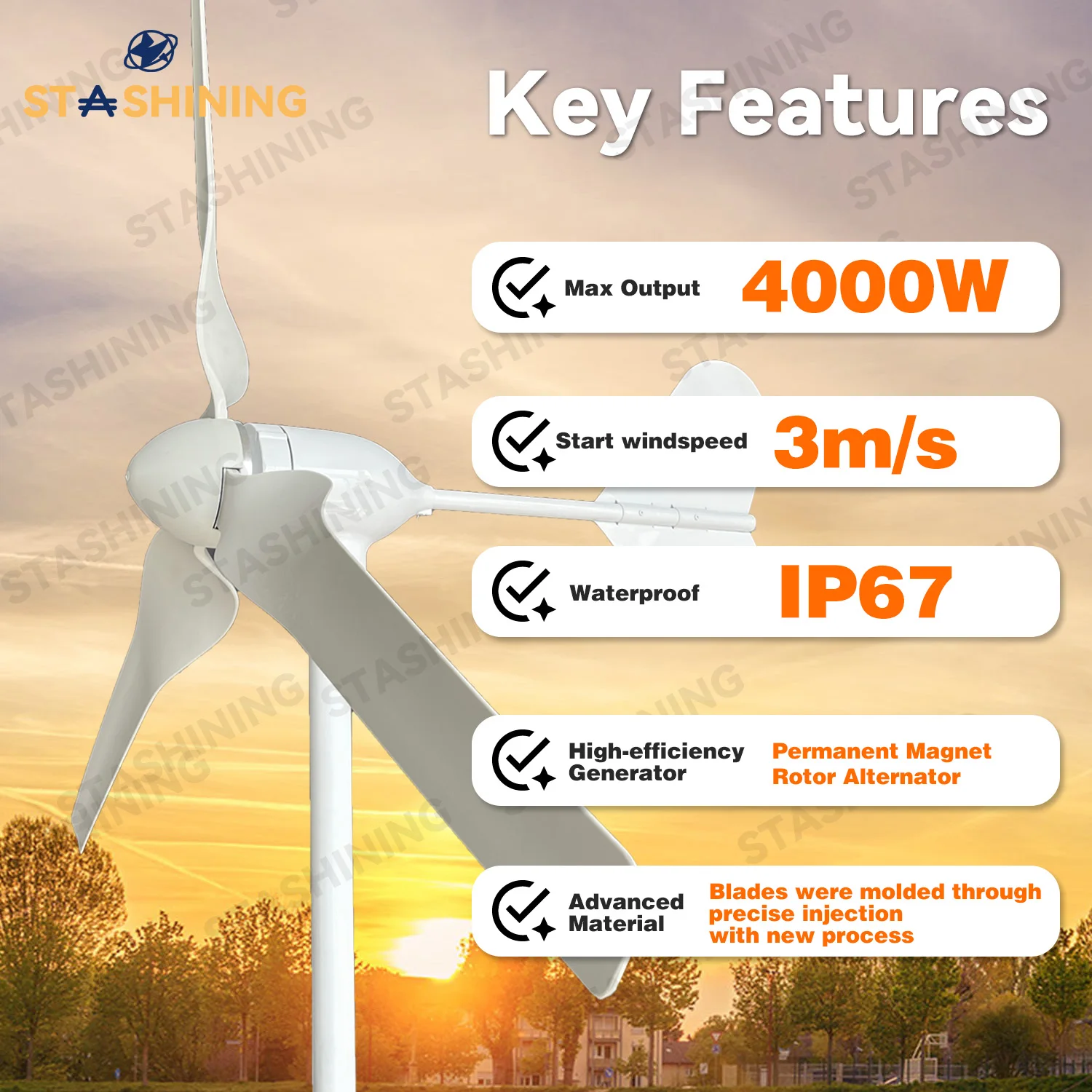 【Higher-Output】Horizontal Wind Turbine Generator 4000W Windmill w/MPPT Charger/Hybrid Solar Wind Power System, Home Use 3 Blades