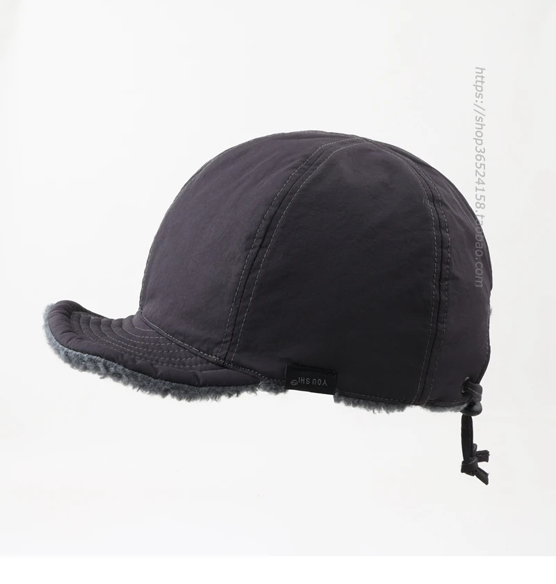 Lambswool Double-Sided Soft Short Brim Peaked Cap Female Autumn and Winter Lacing Drawstring Warm Hat Male