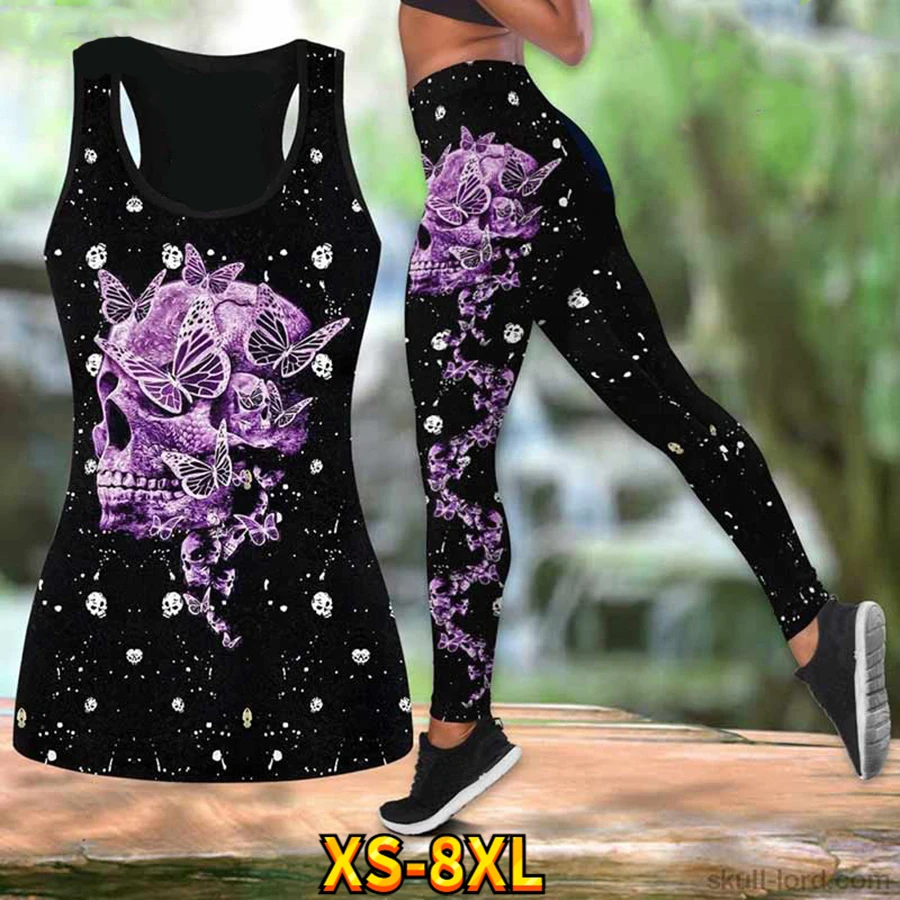 Stylish Printed Tank Top Ladies Summer Gym Running Sexy Yoga Pants Quick Drying Breathable Suit XS-8XL