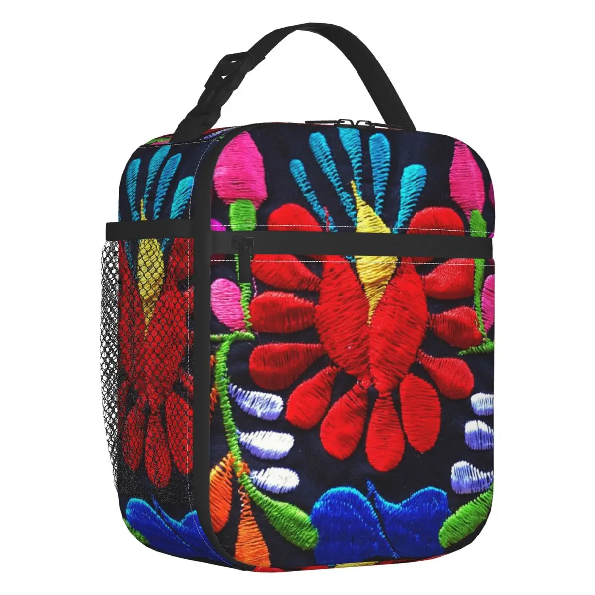 

Mexican Fiesta Flowers Art Insulated Lunch Tote Bag for Women Textile Portable Cooler Thermal Food Lunch Box Kid School Children