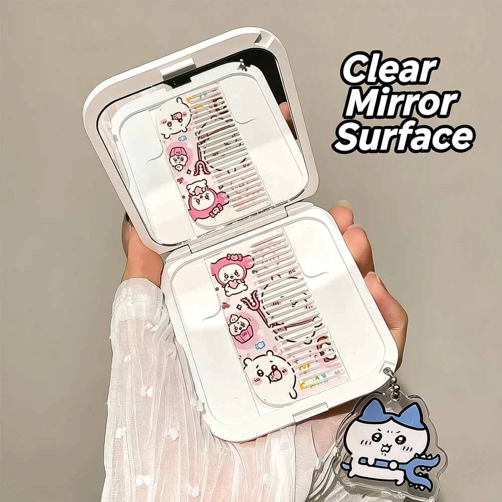 Kawaii Chiikawa Usagi Hachiware Foldable Pocket Mirror With Built-in Hair Comb, Portable Travel Cosmetic Mirror  Accessory