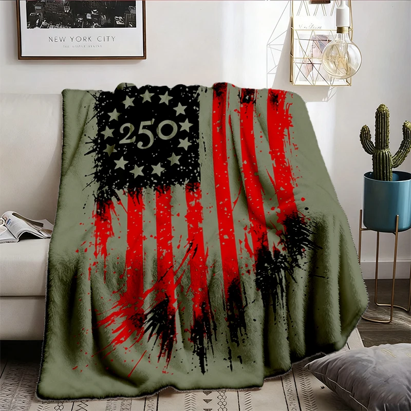 USA 250 Years Celebration Flannel Blanket, Modern Patriot 1776-2026 Throw, American Flag Heritage Gift