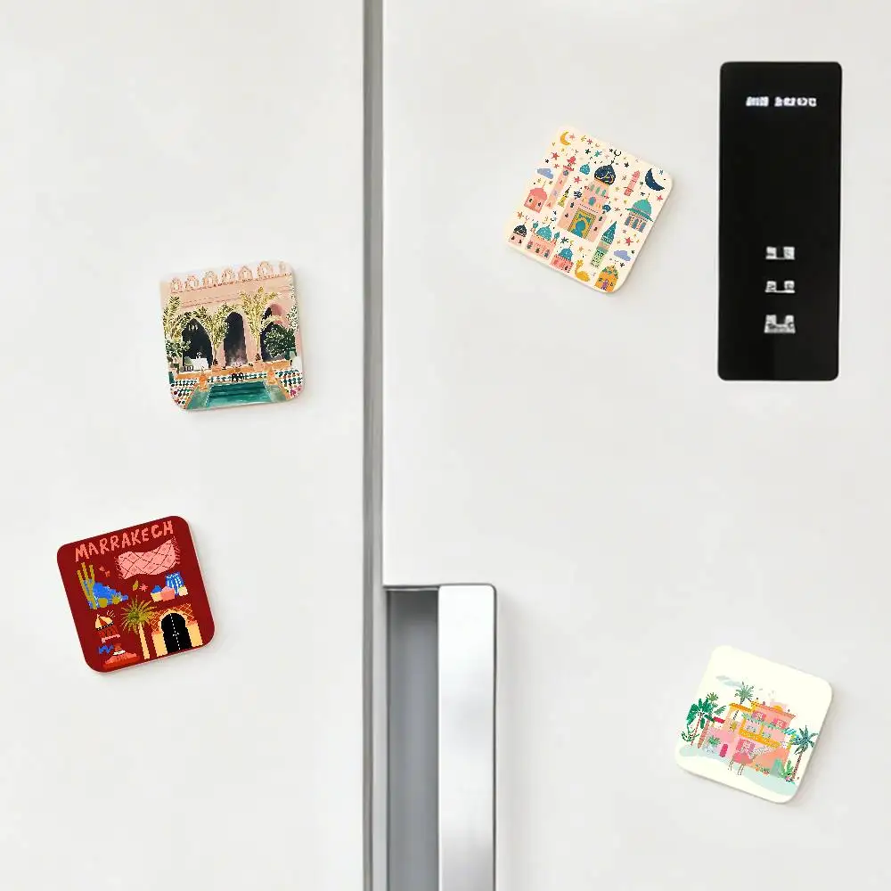 MARRAKECH Aesthetic Art Fridge Magnet Set Creative Square Decorative Adhesive Stickers Magnets For Festival Gift