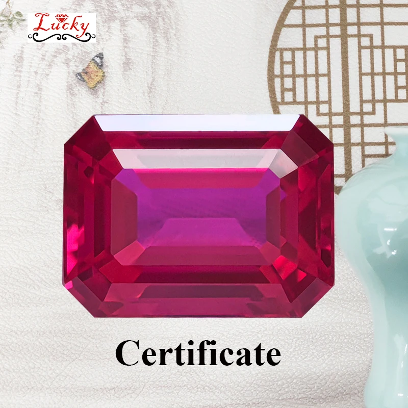 

Lab Grown Ruby Emerald Cut VVS1 Rubellite Color Charms Beads for DIY Jewelry Making Necklace Material Selectable AGL Certificate