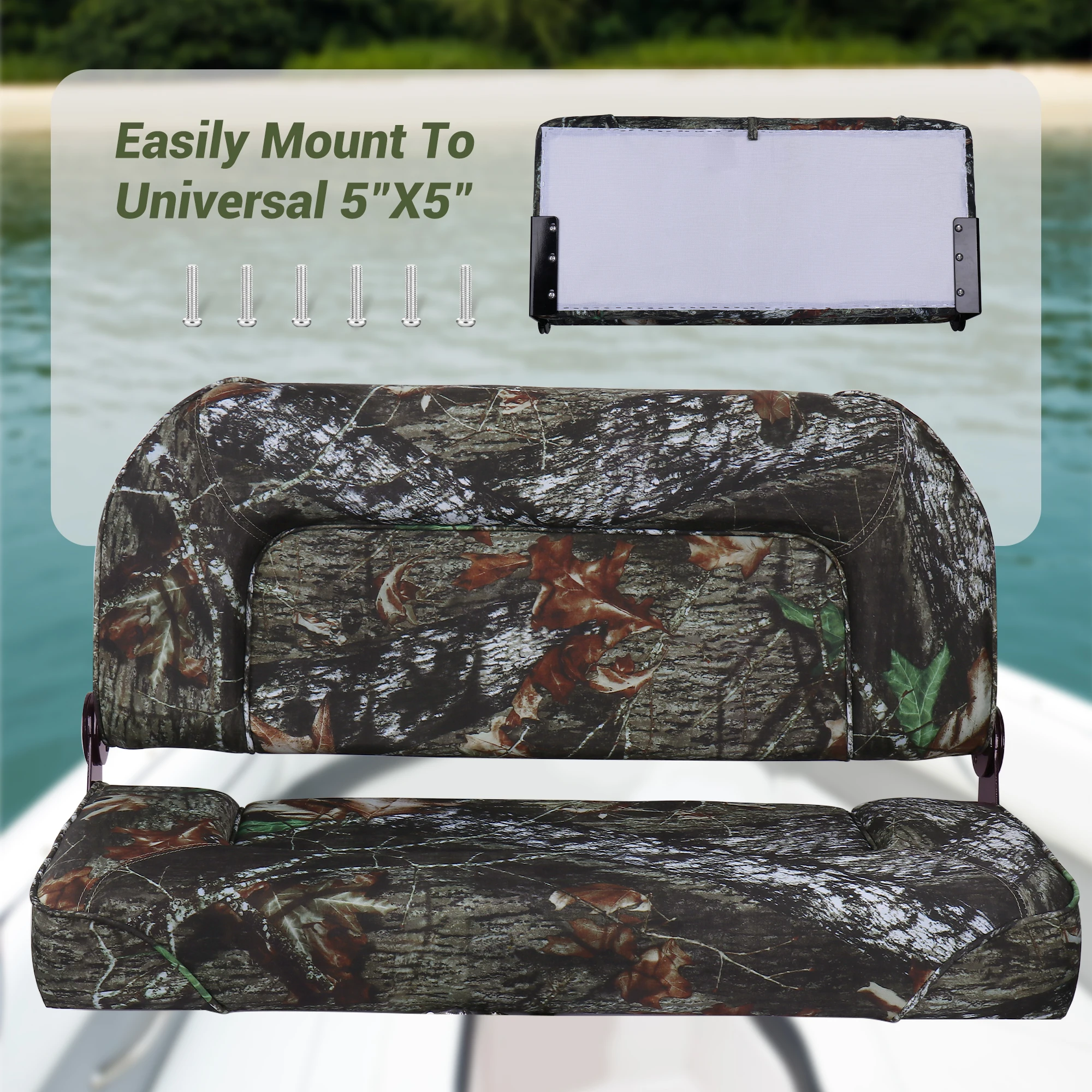 مقعد قارب، مقعد قارب مزدوج قابل للطي منخفض الظهر، مقعد لقارب صيد باس جون (مموه) #5