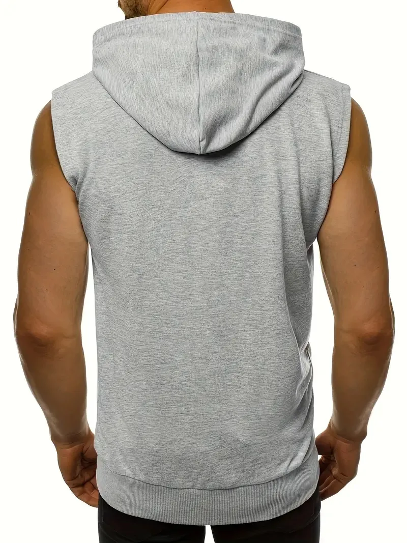 1 Piece Men\'s Casual Zip Up Hooded Tank Top, Chic Sports Sleeveless T-shirt