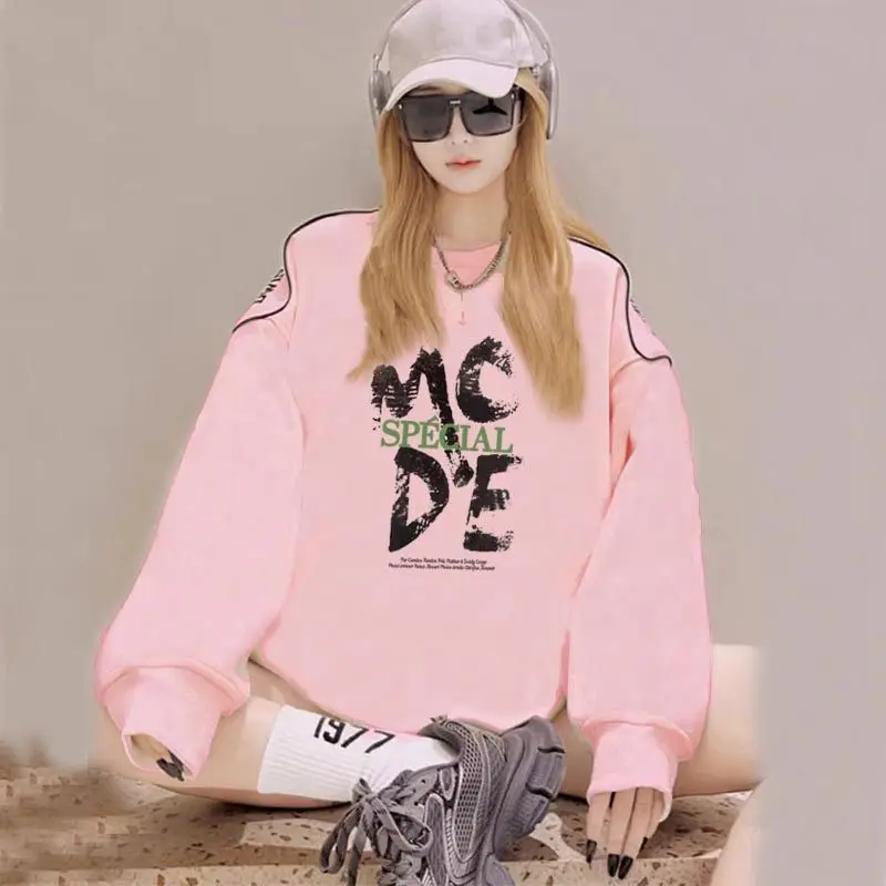 

Pink Hoodie Women's Spring and Autumn New Explosive Early Autumn Women's Printed Butterfly Autumn Women's Wear 2024 Sweatshirts