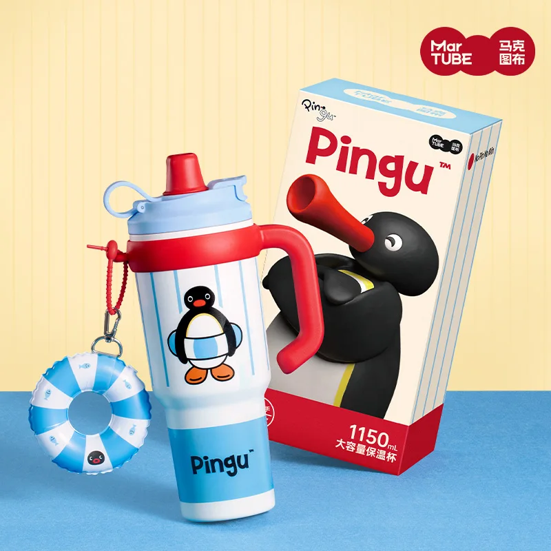 

Pingu Large-Capacity Thermos Cartoon Penguin Children And Students Portable Double-Sipping Straw Cups For Girls' Birthday Gifts