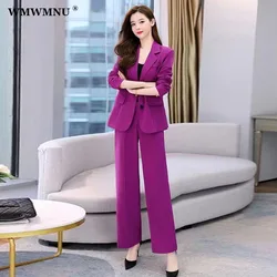 Blazer sem forro feminino e terno de calças largas, senhora do escritório, moda coreana, roupa elegante e chique, primavera, conjunto de 2 peças, 2023