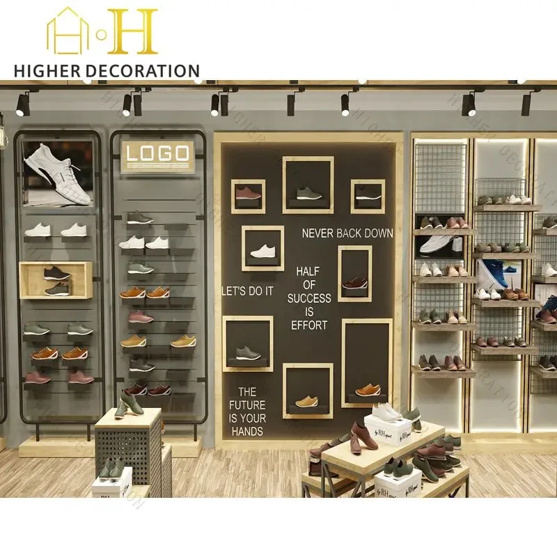 custom.Multi-Tier Shoe Display Rack with Hanging Hooks Retail Fixtures Showcase Product Type