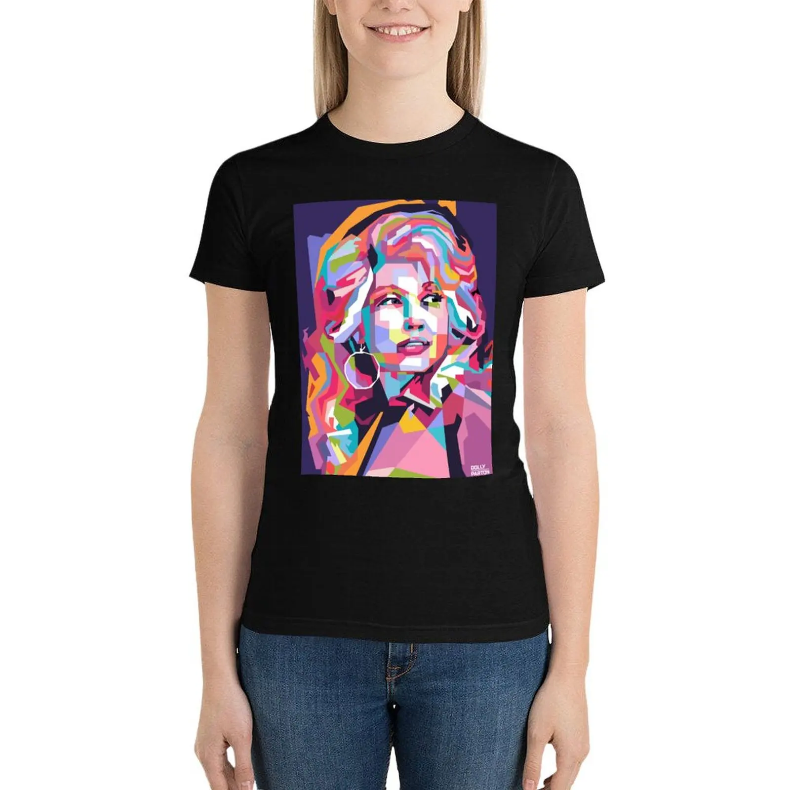 

Abstract Dolly Parton in WPAP T-Shirt kawaii clothes funny Female clothing cute tops t shirts for Womens