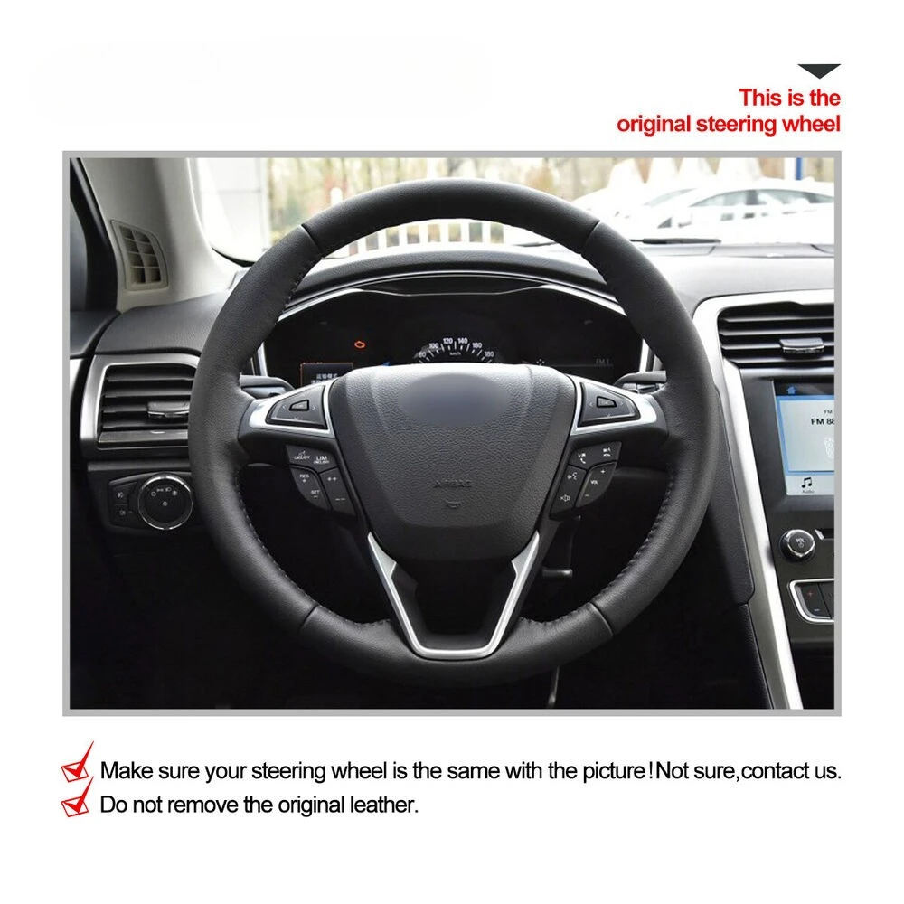 DIY Hand-Sewn Anti slip Genuine Leather Steering Wheel Cover Wrap for Ford Mondeo Fusion EDGE 2015-2019 Car Interior Accessories
