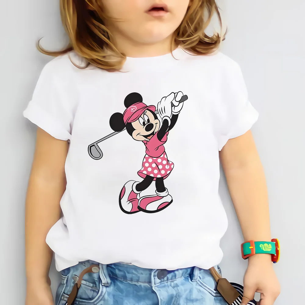 Fashion Girls T-shirt Disney Minnie Play Ball Kids Summer Boys Cotton Casual Tshirt Quick Drying Kids Short Sleeve Athletic Tops