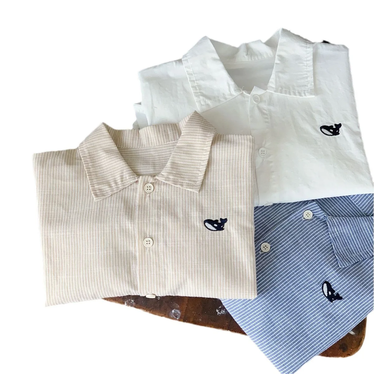 Children's Shirt Bangcheng 2025 Autumn New Product Boys' Small Fish Embroidery Middle and Small Children's Cardigan Long Sleeve
