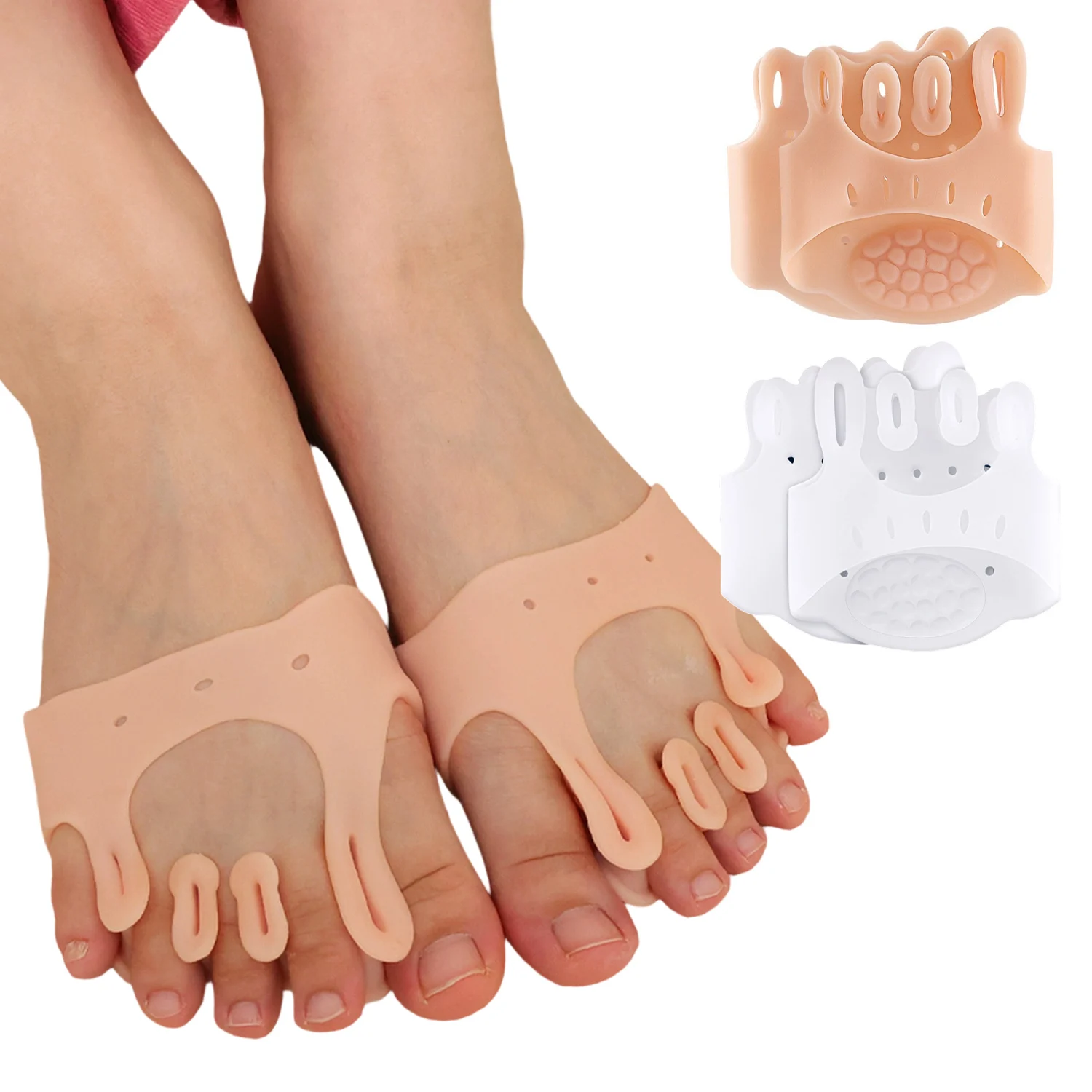 Corrector de juanete de silicona, separadores de dedos, transpirable, antideslizante, almohadilla suave para el antepié, tirantes ortopédicos, espaciadores ortopédicos para Hallux Valgus
