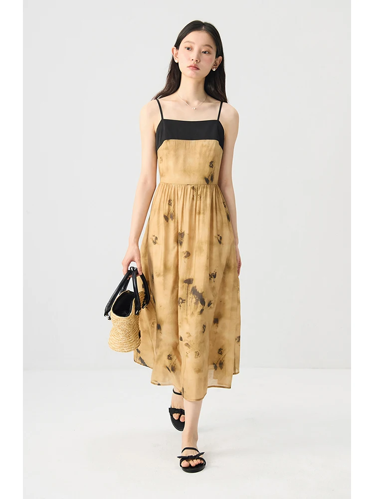 ZIQIAO Chinese Style Gradient Contrast Color Stitching Strappy Dress For Female 2024 Summer New A-line Skirt 24ZQ92422 24ZQ92368