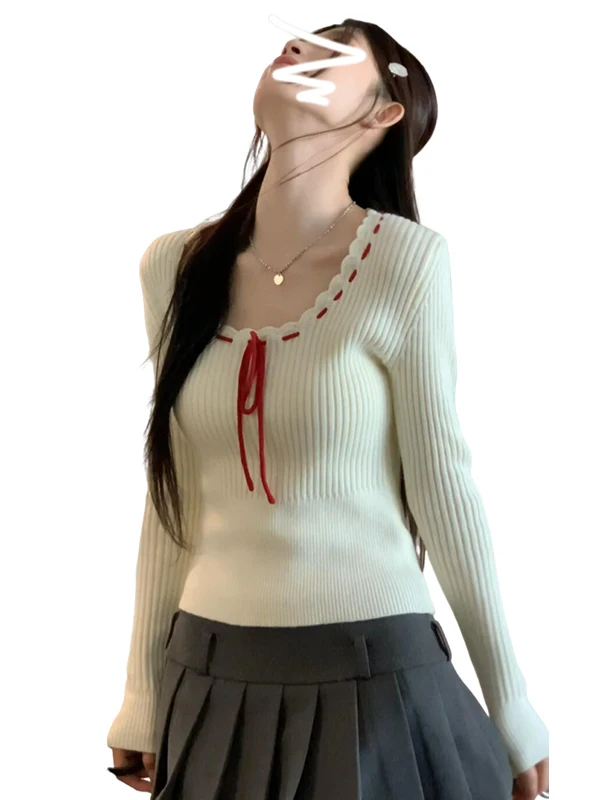 Women's Knitted Sweater with  Knot Design Base Layer irt Autumn Winter New Sle High End Sensation Small ence