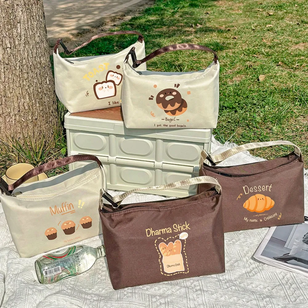 Bread Print Cartoon Thermal Bag Portable Waterproof Lunch-box Storage Bag Long-term Insulation Tote Foods Storage Bag Outdoor