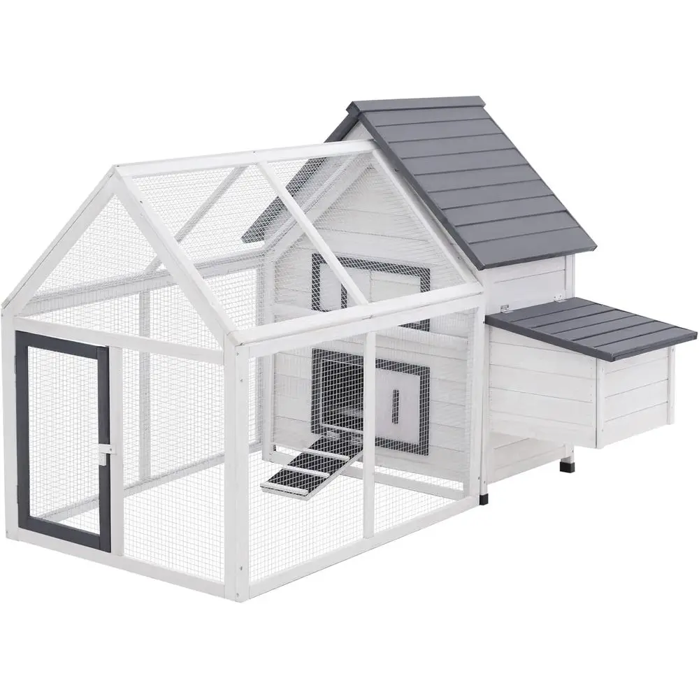 

Деревянный курятник на 65 кур с отсоединяемым вольером, уличная клетка для домашней птицы с гнездовым ящиком, съемным поддоном, перекладинами для сидения, для двора, G