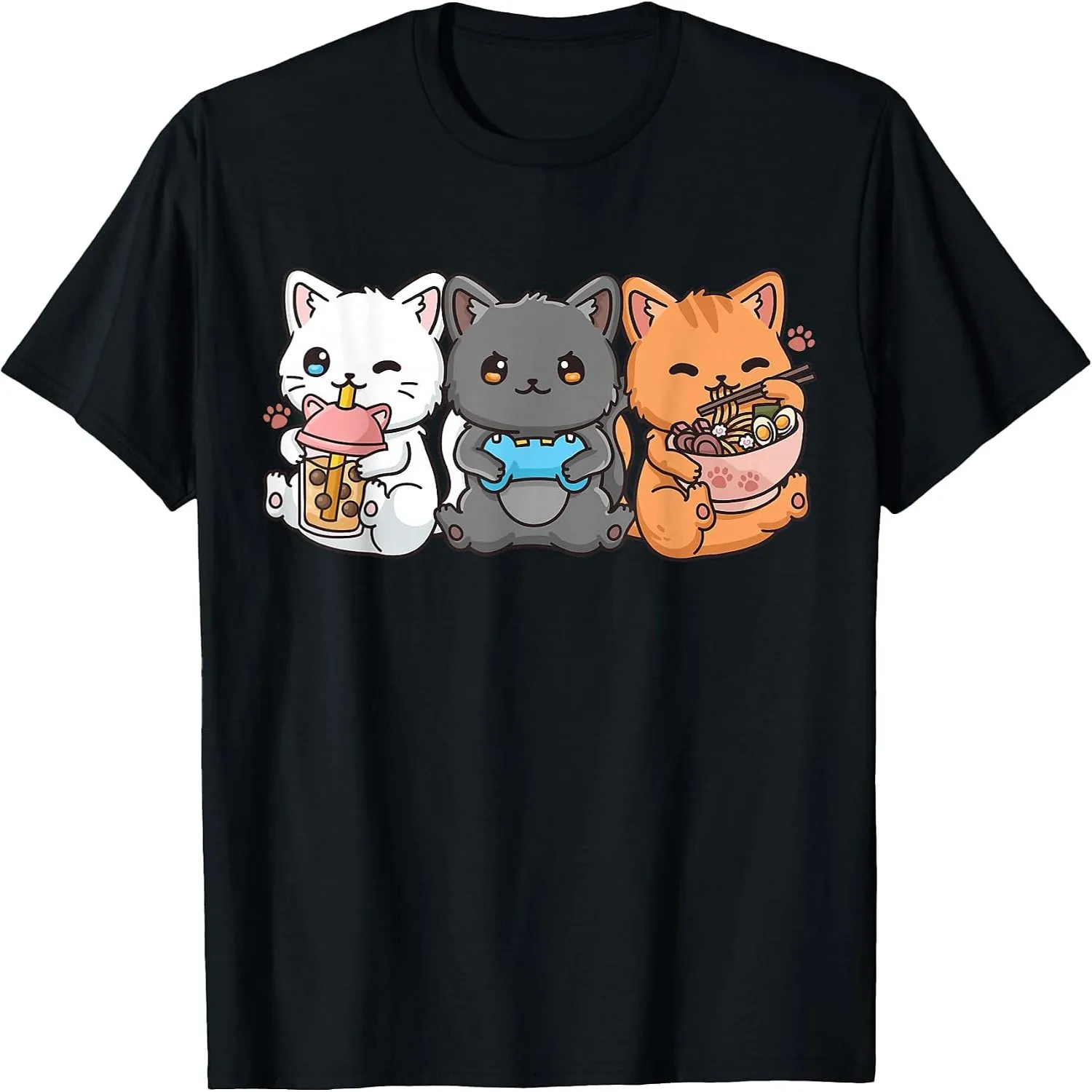 Anime Boba Tea Bubble Tea Gaming Gamer Ramen Cat T-Shirt Unisex t-shirt, 100% cotton tee,
