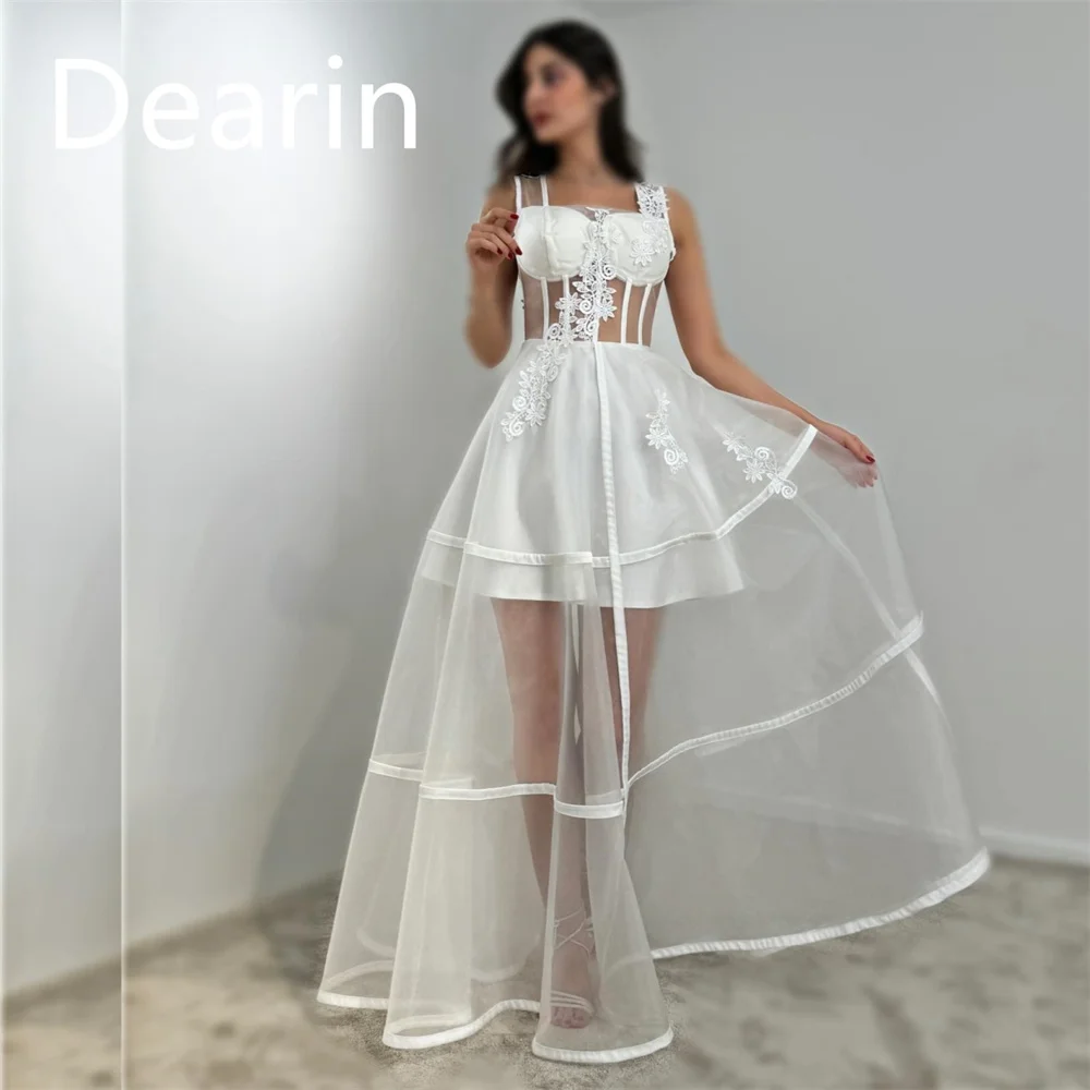 Customized Saudi Arabia Dearin Square Collar A-line Floor Length Skirts Tulle Applique Bespoke Occasion Dresses Formal Gown Prom