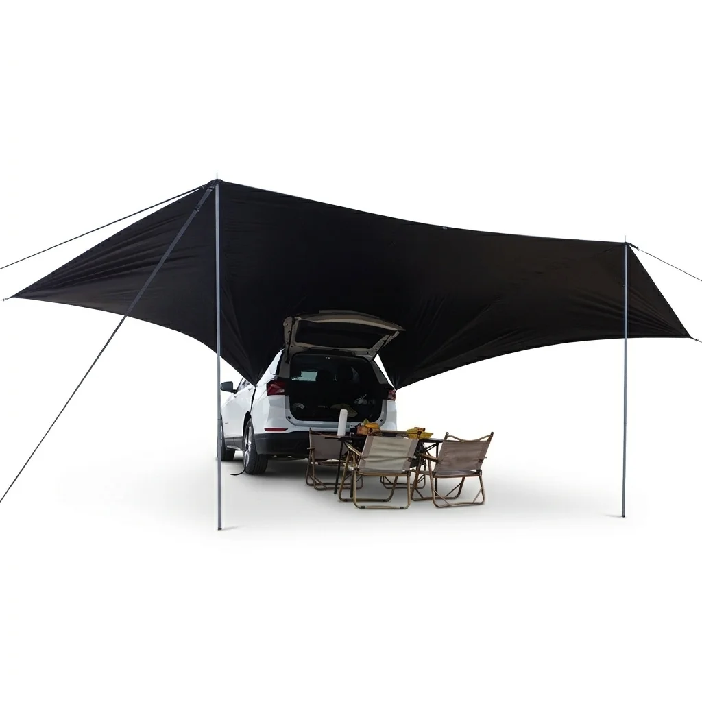 Multi-mode auto zijzonnescherm luifel 4x2.5m zwart gecoate zeil 210D waterdicht SUV achterklep tent buiten camping luifel beschutting - afbeelding 2