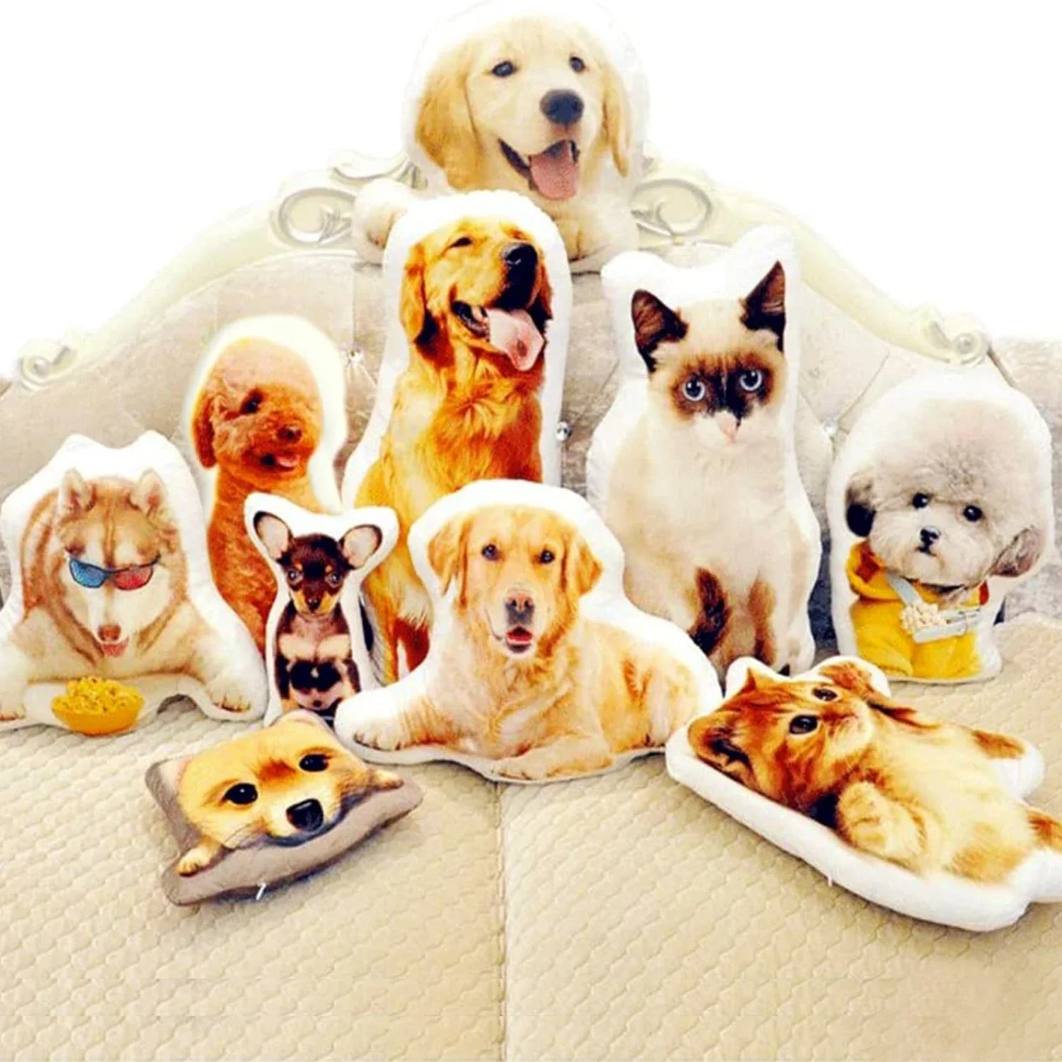Custom Pet Pillow with Picture, Personalized Dog Cat Face Shaped Photo Pillow, Customized Stuffed Animal Pillows Memorial Gifts